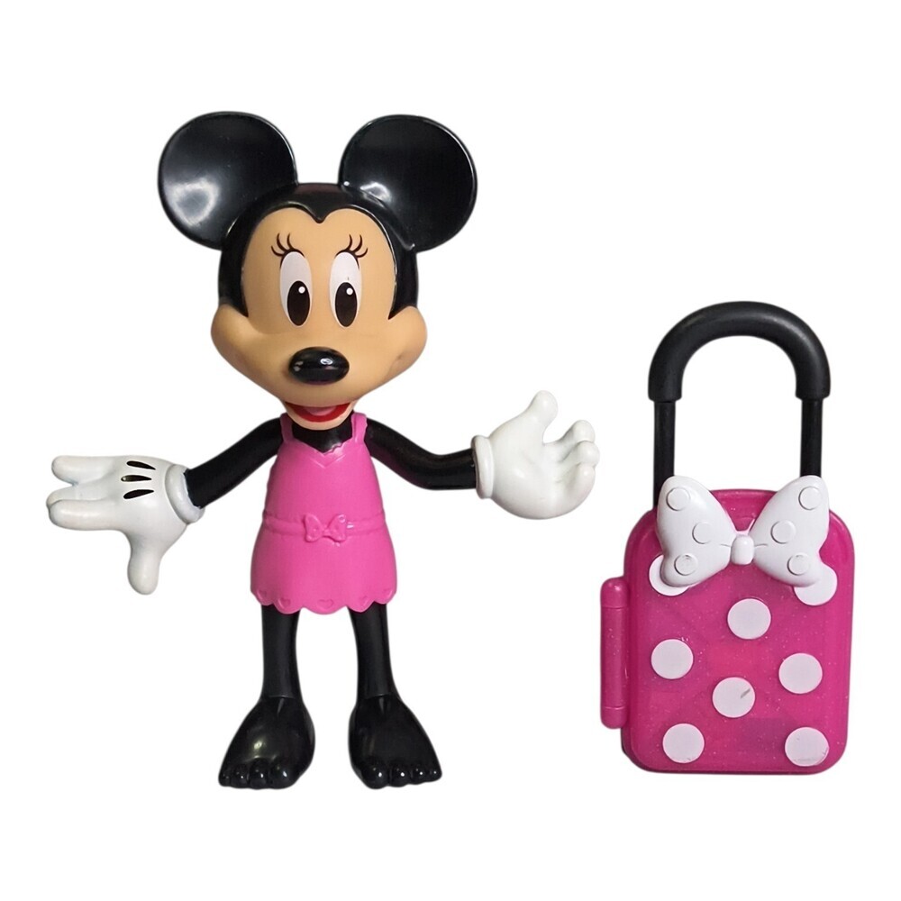 Disney Minnie Mouse Pink Dress Figure Toy 5.5 Inch With Suitcase
